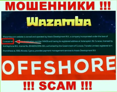 На сайте Wazamba сказано, что они расположены в оффшоре на территории Кюрасао