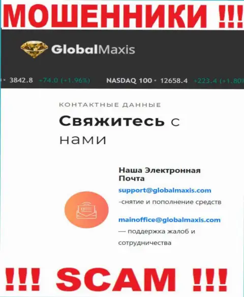 Е-майл мошенников Global Maxis, который они выставили на своем официальном веб-сервисе