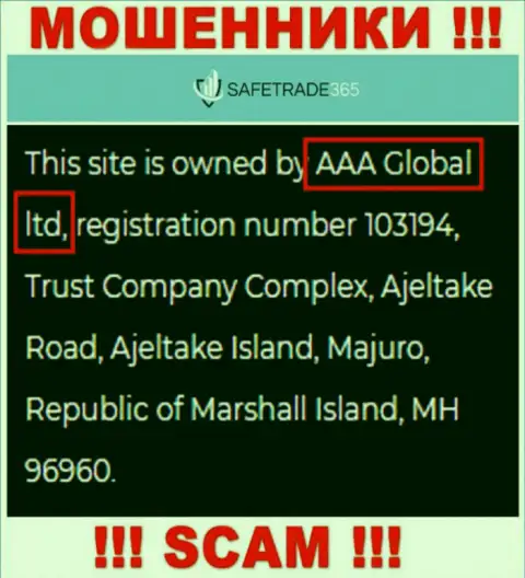 AAA Global ltd - это организация, владеющая мошенниками СейфТрейд365 Ком