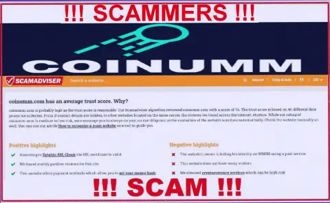 Information about Coinumm Com scammers from the ScamAdviser Com
