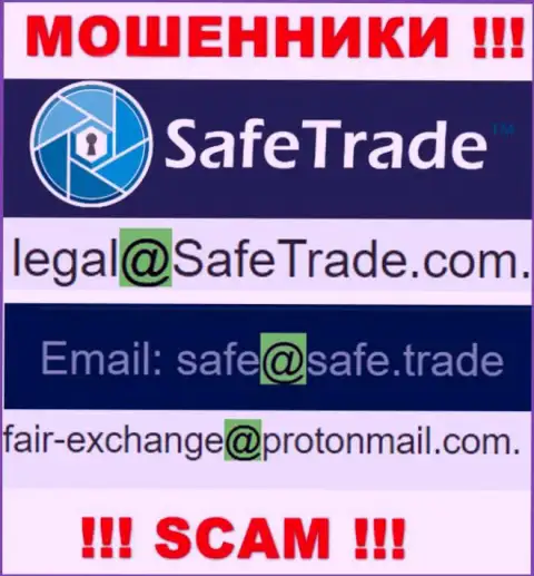 В разделе контактных данных мошенников Safe Trade, представлен именно этот адрес электронной почты для связи