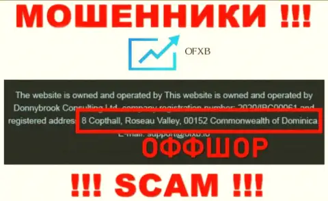 Компания OFXB указывает на web-ресурсе, что расположены они в оффшорной зоне, по адресу - 8 Copthall, Roseau Valley, 00152 Commonwealth of Dominica