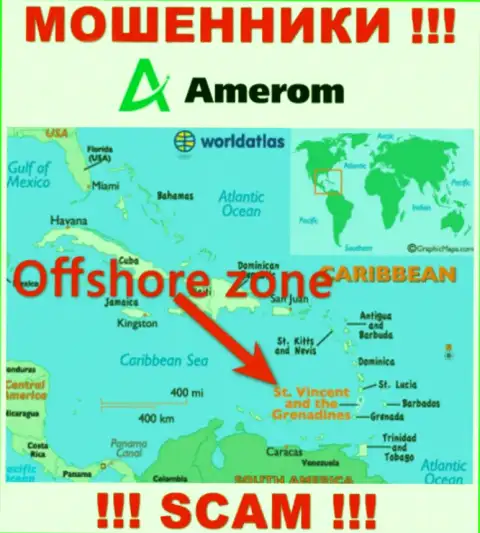 Компания Amerom De зарегистрирована довольно-таки далеко от слитых ими клиентов на территории Saint Vincent and the Grenadines