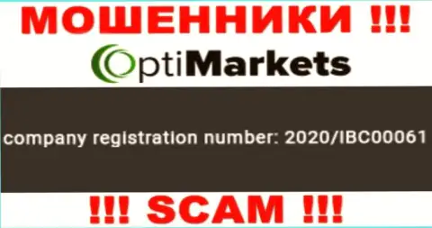 Номер регистрации, под которым официально зарегистрирована организация OptiMarket Co: 2020/IBC00061