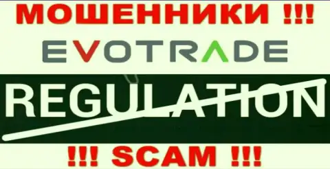 На веб-сайте мошенников EvoTrade нет ни единого слова о регуляторе указанной компании !!!
