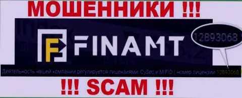 Разводилы Finamt Com не скрывают свою лицензию на осуществление деятельности, показав ее на сайте, однако будьте начеку !!!