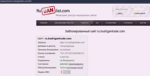 Сайт BudriganTrade на территории РФ заблокирован Генеральной прокуратурой