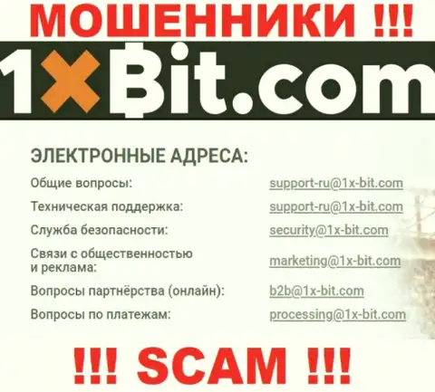 Е-майл интернет-мошенников 1xBit, который они предоставили на своем официальном сайте