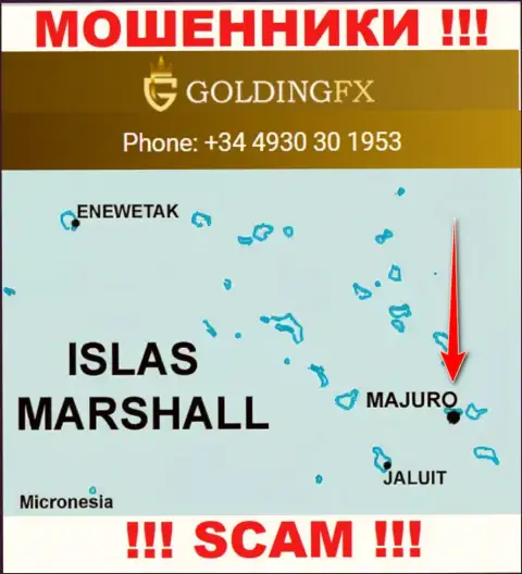 С интернет вором Golding FX довольно-таки опасно сотрудничать, они расположены в офшоре: Majuro, Marshall Islands