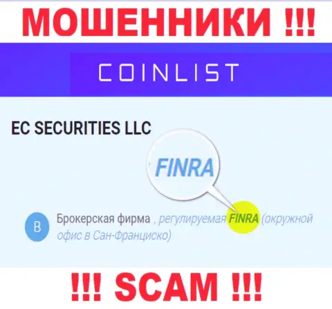 Старайтесь держаться от конторы CoinList Markets LLC подальше, которую курирует мошенник - FINRA