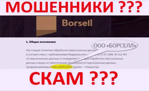 ООО БОРСЕЛЛ - это организация, которая управляет мошенниками Borsell Ru
