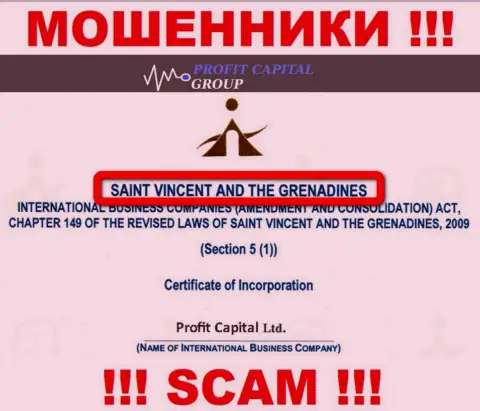 Юридическое место регистрации воров ProfitCapitalGroup - St. Vincent and the Grenadines
