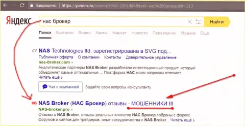 Первые две строчки Яндекса - НАСБрокер кидалы