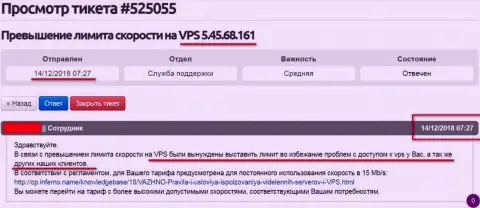 Хостер заявил, что VPS web-сервер, где хостился веб-ресурс Форекс-Брокерс Про урезан по скорости